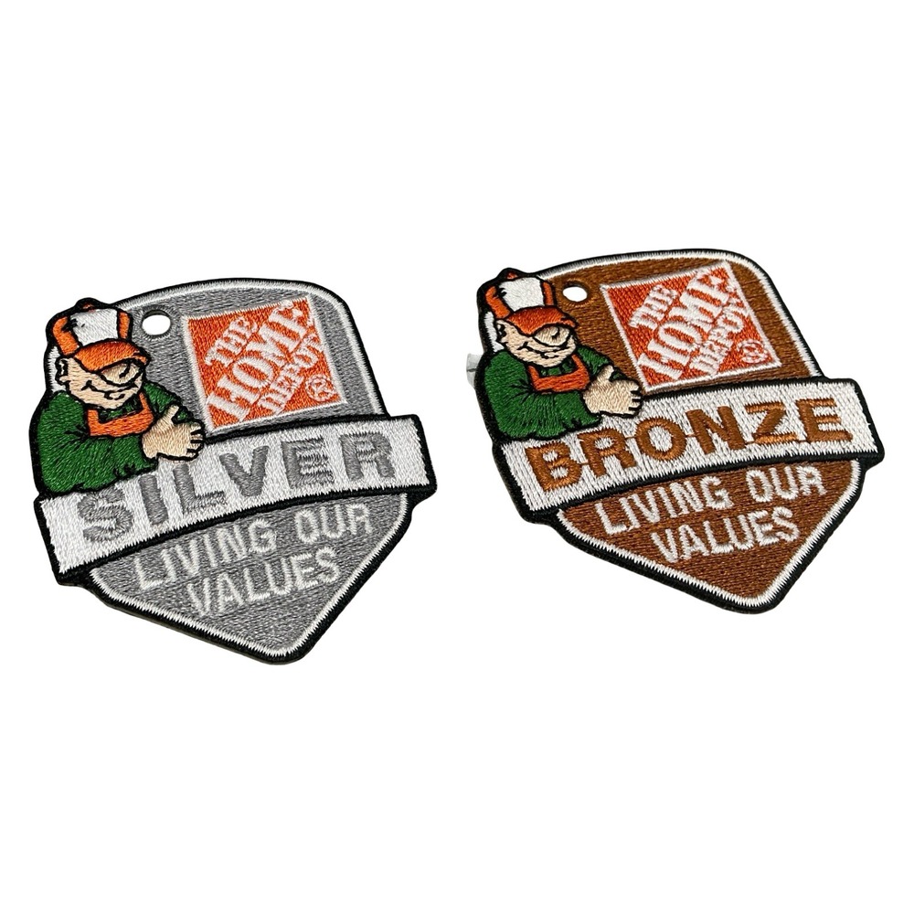 Home Depot Silver & Bronze Living Our Values Employee Patches Homer Mascot Set